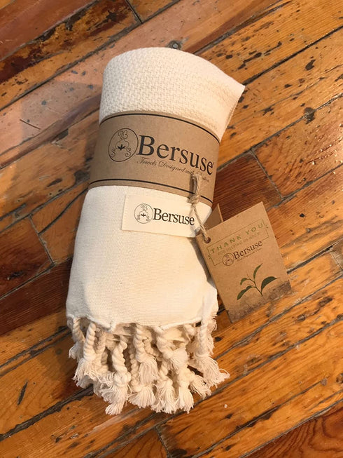 Bersuse 100% Cotton Ventura Turkish Towel - 37x70 Inches, Ivory