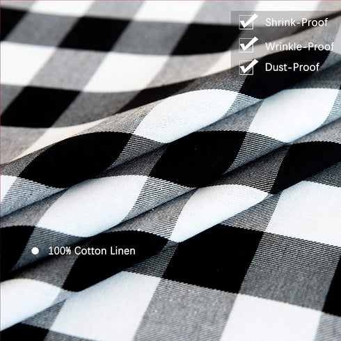 Buffalo Plaid Round Tablecloth Checkered Cotton Linen Table Cover for Kitchen Dining Room Home Decor ( Round - 55 Inch, White & Black )