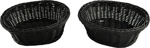 HOME-X Oval Plastic Woven Wicker Basket, Bread Baskets-Table Decor and Storage-Dark Gey-Set of 2 9.5"L x 8"W x 3.5"H