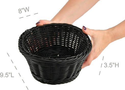 HOME-X Oval Plastic Woven Wicker Basket, Bread Baskets-Table Decor and Storage-Dark Gey-Set of 2 9.5"L x 8"W x 3.5"H