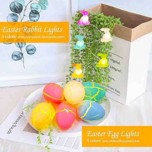 16.41ft 40 LEDs Easter Egg Bunny String Lights Decorations Rabbit Hanging Garland Indoor Outdoor Tree Party Decor(Batteries Not Included)