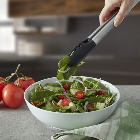 KitchenAid Silicone Tipped Stainless Steel Tongs, 10.26 Inch, Black