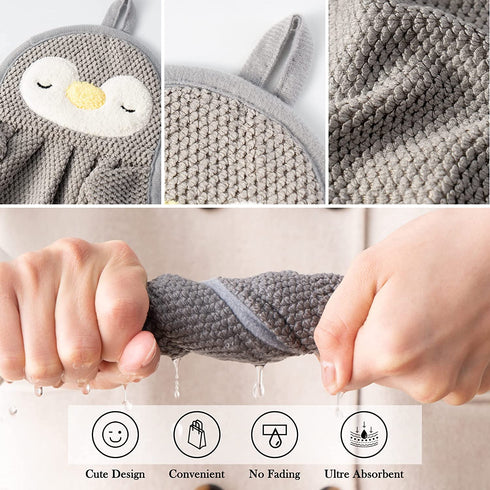BATTILO HOME 6 Pack Cute Animal Bathroom Hand Bath Towel Kitchen Towels Toddler Hand Towels with Hanging Loop, Microfiber Absorbent Quick Dry Utility Towel for Home
