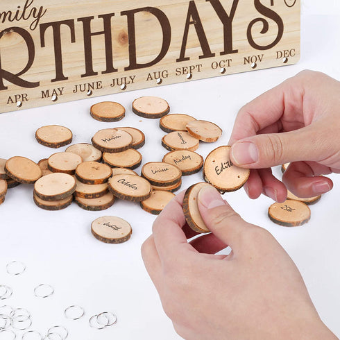 Birthday Wooden Calendar with 80pcs Round Discs for Family Wall Hanging, Anniversary Wood Reminder Board for Home Décor, DIY Gift for Grandma, Mom and Friends (Birthday)