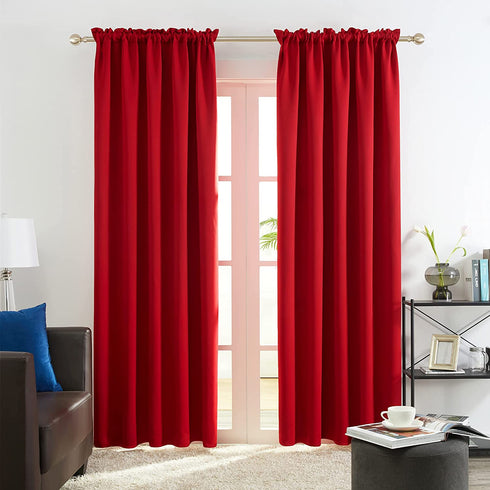 Deconovo Red Blackout Curtains for Bedroom 84 Inch Long - Rod Pocket Curtains for Living Room, True Red, 42W x 84L Inch, 2 Panels