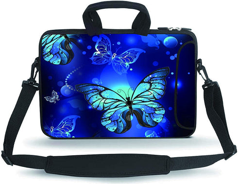 HYUTOTA 11 11.6 12 12.5 13 inches Case Laptop/Chromebook/Ultrabook/Notebook PC Messenger Bag Tablet Travel Case Neoprene Handle Sleeve with Shoulder Strap(Blue Butterfly)