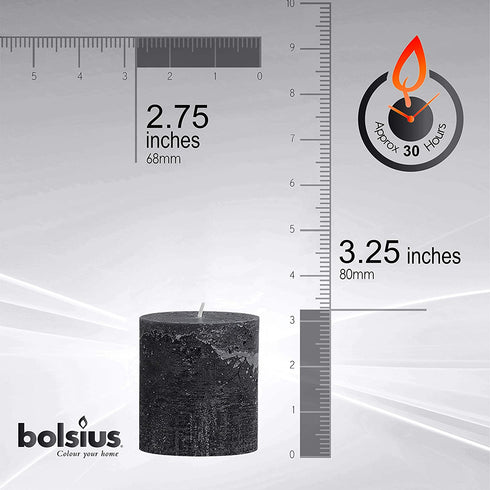 BOLSIUS Rustic Anthracite (Black) Unscented Pillar Candles - 2.75" X 3.25" Decoration Candles Set of 3 - Clean Burning Dinner Candles for Wedding & Home Decor Party Restaurant Spa- Aprox (80x68m)