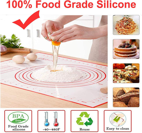Extra Large Silicone Baking Mat 32" By 24" Non-slip Premium Pastry Mat Non Stick Pie Mat with Measurement, Counter Mat, Dough Rolling Mat