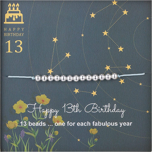 Happy 13 Year Old Gifts for Girls - Sterling Silver Bead Bracelet for 13th Birthday Gift, Adjustable Jewelry 7" - 9" Cord