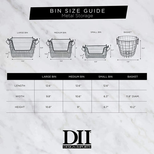 DII Metal Wire Mesh Stackable Utility Storage Bin, Large Rectangle, 13x10x11, White