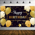 Happy Birthday Party Decorations, Extra Large Fabric Black and Gold Happy Birthday to You Sign Backdrop Banner Photo Booth Background for Indoor Outdoor Birthday Party Favor, 70.8 x 43.3 Inch