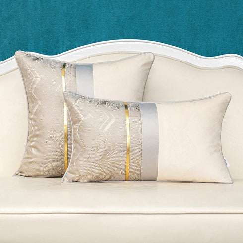 Alerfa 20 x 20 Inch Silver Gray White Geometric Striped Gold Leather Patchwork Velvet Cushion Case Luxury Modern Lumbar Throw Pillow Cover Decorative Pillow for Couch Sofa Living Room Bedroom Car