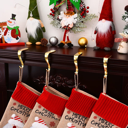 Yuokwer Christmas Stocking Holders for Mantel Set of 4- Stocking Hooks Hanger for Fireplace Christmas Hooks Safety Hang Grip Stockings Clip for Christmas Party Decoration (Gold, Pack of 4)