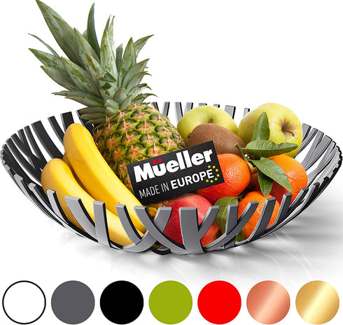 Mueller Fruit Basket, European Fruit Bowl, Fruit and Vegetables Holder for Counters, Kitchen, Countertop, Home Decor, High-end Look, Gray