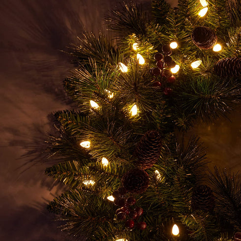 Amaoasis 9 Feet Pre-Lit Christmas Garland, Mixed Pine Decorated with Frosted Berries, Pinecones, 70 Lights Plug in, for Mantle Staircase Indoor and Outdoor