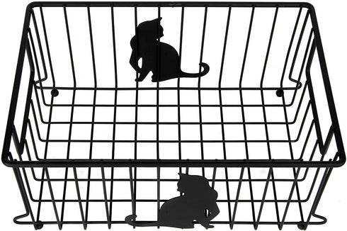 Lily's Home Cat-Themed Wire Basket, Kitchen and Desk Organizer, Cute Caddy for Cat Lovers for Kitchen, Pantry, Cabinet, Bathroom and Office (Large)