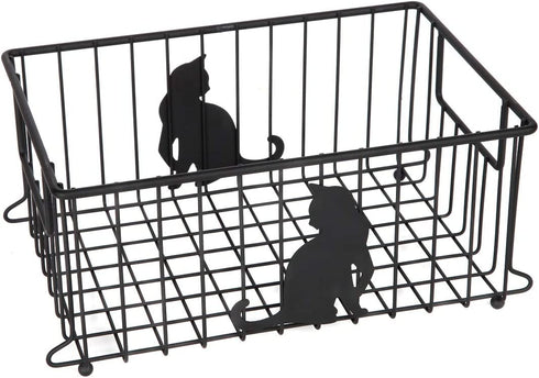 Lily's Home Cat-Themed Wire Basket, Kitchen and Desk Organizer, Cute Caddy for Cat Lovers for Kitchen, Pantry, Cabinet, Bathroom and Office (Large)