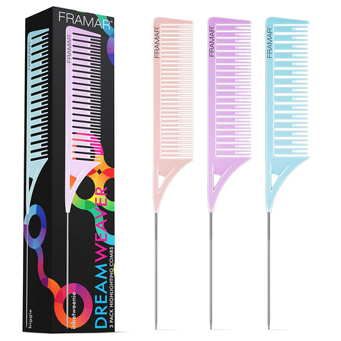 Framar Dreamweaver Highlight Comb Set – Combs for Hair Stylist, Highlighting Comb, Hair Dye Comb, Hair Highlighter Comb with Metal Pick, Balayage Comb (Pastel)
