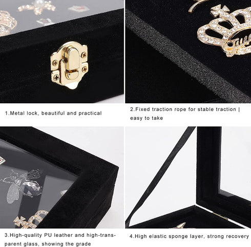 OLYCRAFT Velvet Pin Display Box Cabinet Brooch Collection Display Case with Clear Window Velvet Badges Display Box Disney, Hard Rock, Badges Collectible Pins and Medals - Black