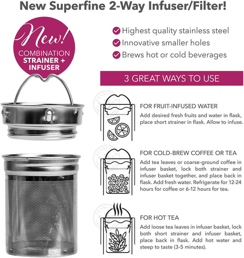 Teabloom All-Beverage Tumbler 15 oz / 450 ml Tempered Glass Travel Bottle Hot and Cold Tea Infuser Cold-Brew Coffee Fruit-Infused Water Tea Tumbler The Pathfinder