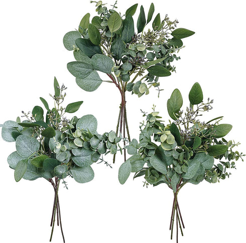 Mixed Eucalyptus Leaves Stems Bulk Faux Seeded Eucalyptus Leaves Sprays Artificial Silver Dollar Eucalyptus Leaves Stems for Floral Wreath Garland Bouquets Arrangement Wedding Greenery Decoration