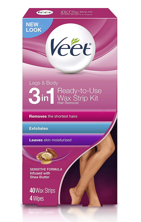 Veet Leg and Body Hair Remover Cold Wax Strips, 40 Count (Packaging May vary)