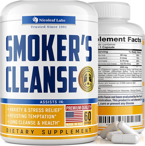 Smoker's Cleanse - Quit Smoking Aid & Respiratory Support - Made in USA - Lung Cleanse and Detox for Smokers - Start New Life Today with All-Natural Lung Support Supplement - Vegan-Friendly -60 caps