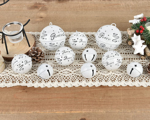 DearHouse 10 Pcs Big Christmas Jingle Bells, 2Inch-3.6Inch White Glitter Christmas Metal Sleigh Bells Rustic Craft Bells for Christmas Tree Wreath Garland Ornaments Holiday DIY Decorations