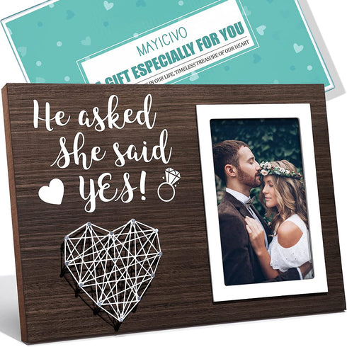 MAYICIVO Engagement Wedding Gifts for Engaged Couples, Boyfriend Girlfriend Birthday Gifts for Him Her Romantic Picture Frame, Engagement Gifts for Women Bride, He Asked She Said Yes Frame-4 x 6 Photo