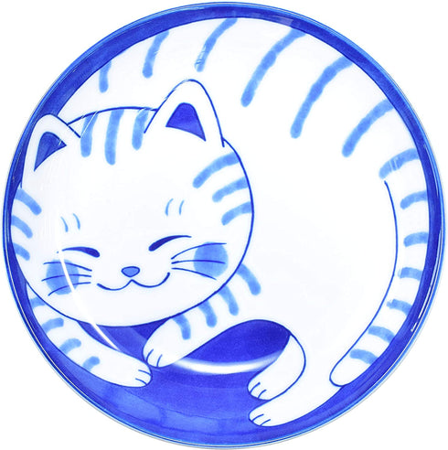 Mino Ware Japanese Pasta Bowl, Rice Soup Sarada Curry Rice, NEKOCHIGURA Cat Design, 7.9 inch, Tora
