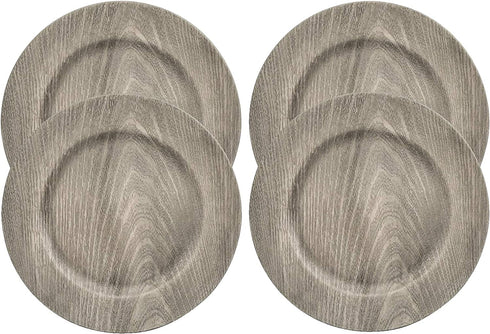 Rustic Distressed Farmhouse Faux Wood 13 in. Charger Plates in Gray Finish - Pack of 4