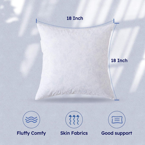 DOWNCOOL 100% Cotton Stuffer Throw Pillow Insert, Square Down and Feather Filled Decorative Bed Sofa Insert, 18x18 Inch, White