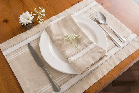 DII Kitchen Essentials Everyday French Stripe Tabletop Collection, Napkin Set, 20x20, Taupe/White, 6 Piece