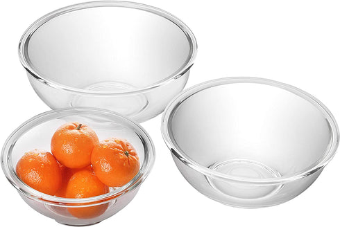 Bovado USA Glass Bowl Set (1QT + 1.5QT + 2.5QT) for Storage, Mixing, Serving - Clear, Dishwasher, Freezer & Oven Safe Glass, Easy-Clean, 2.5 QT, 1.5 QT, 1 QT