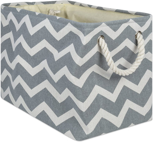 DII Polyester Container with Handles, Chevron Storage Bin, Large, Gray