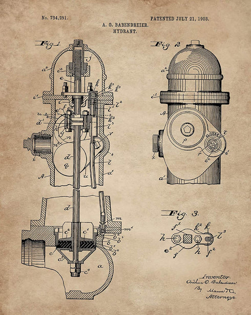 Firefighter Patent Print Set of 6 (8"x10") - Wall Art Decor - Gift Idea for Firemen First Responders