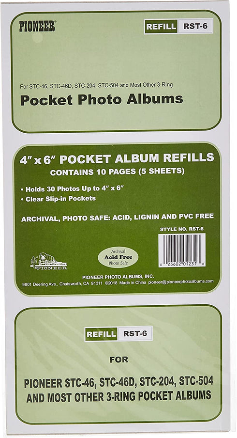 Refill Pages for STC-46, STC-46D, STC-204 and STC-504 Photo Albums 30 Pockets Hold 4x6 Photos