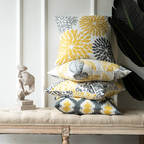 Phantoscope Set of 4 New Living Series Decorative Throw Pillow Case Cushion Cover, Yellow and Grey, 22 x 22 inches, 55 x 55 cm