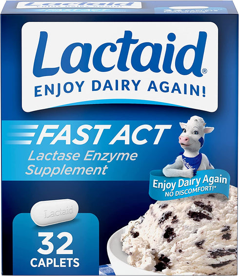 Lactaid Fast Act Lactose Intolerance Relief Caplets with Lactase Enzyme, 32 Travel Packs of 1-ct.