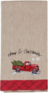 Home for Christmas Embroidered Tea Towel Farm Truck with Tree Snowflakes, Set of 2