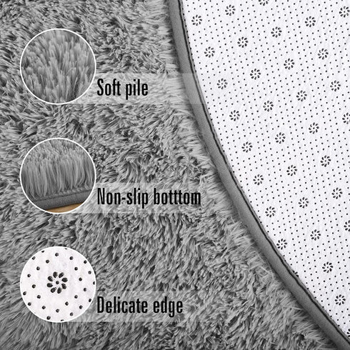 Chicrug Fluffy Round Area Rugs for Girls Bedroom, 4x4 Feet Shaggy Circle Area Rug for Living Room, Soft Fuzzy Carpets for Princess Room, Cute Rug Kids Circular Playmats for Baby Nursery Home, Grey