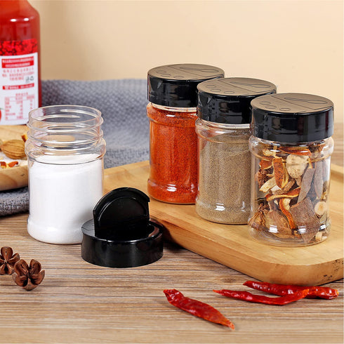 Abgream Plastic Spice Jars - 20 Pack Clear Containers Condiment Pots BPA free with Black Caps, Chalkboard labels, Chalk Marker for Storing Spice, Herbs, Salt, Pepper (5 oz)