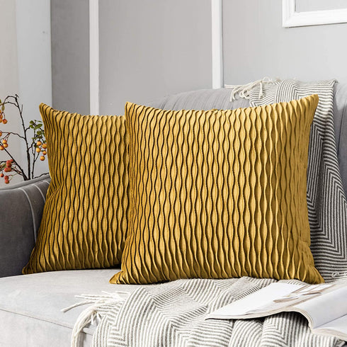 JUSPURBET Decorative Velvet Pillow Covers with Wave Striped,Pack of 2 Luxury Soft Cushion Cases for Couch Sofa Living Room,22x22 Inches,Gold