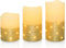 Flickering LED Candle Set with Daily Timer,BeMoment Flameless Candles,Embedded String Lights Stay Lit,Golden Stripes Decorative,Real Wax,Battery Powered,Set of 3(H 4"5"6" x D3")