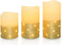 Flickering LED Candle Set with Daily Timer,BeMoment Flameless Candles,Embedded String Lights Stay Lit,Golden Stripes Decorative,Real Wax,Battery Powered,Set of 3(H 4"5"6" x D3")