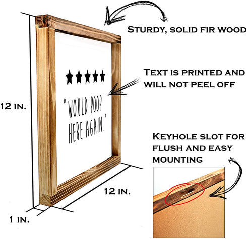 Five Stars Would Poop Here Again Bathroom Sign 12x12 Inch - Farmhouse Bathroom Wall Decor, Funny Poop Sign for Bathroom Decor Wall Art, 5 Stars Would Poop Here Again Sign, Funny Bathroom Wall Art