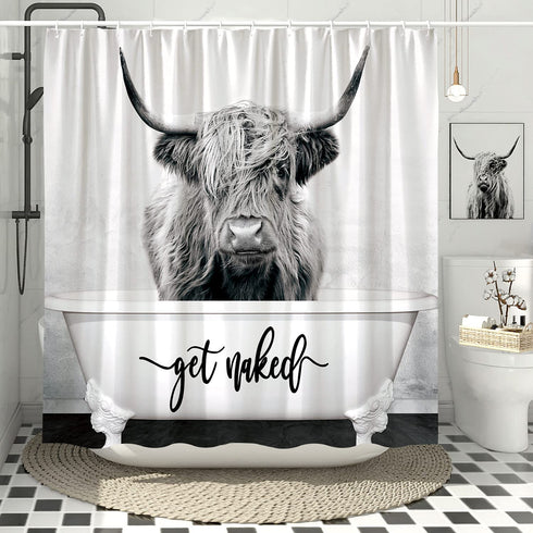 DESIHOM Highland Cow Shower Curtain Western Get Naked Shower Curtain Grey Shower Curtain Farmhouse Shower Curtain Animal Funny Shower Curtain Polyester 72x72 Inch