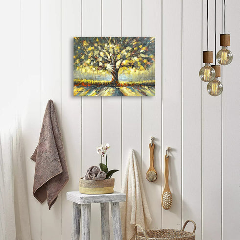 Canvas Wall Art Hand-Painted,12"x 16" Framed Trees Oil Painting Wrapped? Modern Rural Artwork for Living Room Bathroom Restaurant Bedroom Gallery Coffee Shop Decorations (12x16 inch)¦