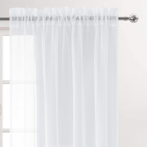 DWCN White Sheer Curtains Semi Transparent Voile Rod Pocket Curtains for Bedroom and Living Room, 42 x 63 inches Long, Set of 2 Panels