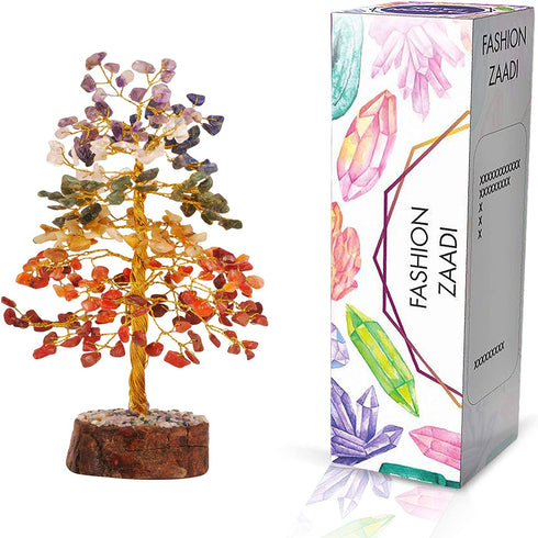 7 Chakra Crystal Tree for Positive Energy - Stone Bonsai Tree - Premium Meditation Decor - Reiki Chakra Tree - Spiritual Gift - Home Decor - Healing Crystals Office Table Decor Gift 10 Inch